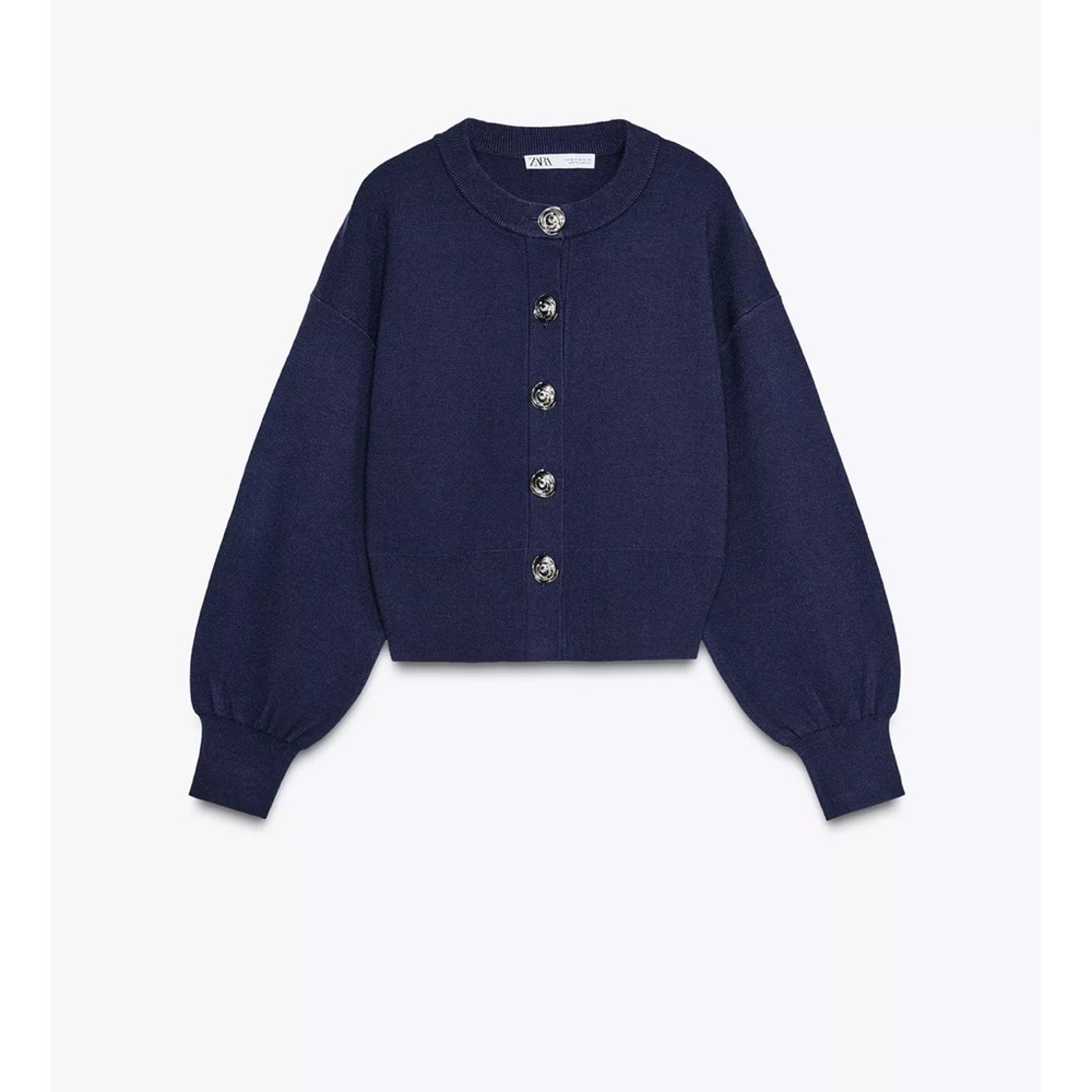 Zara navy spiral button knit jacket, NWT, Small, sold out in this size! - Picture 3 of 6